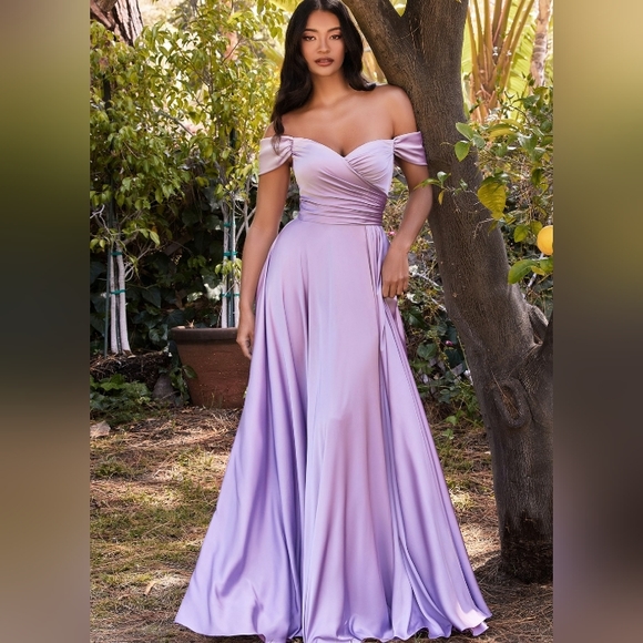 COPY - Lavender or black long satin ruched gown - Picture 1 of 6